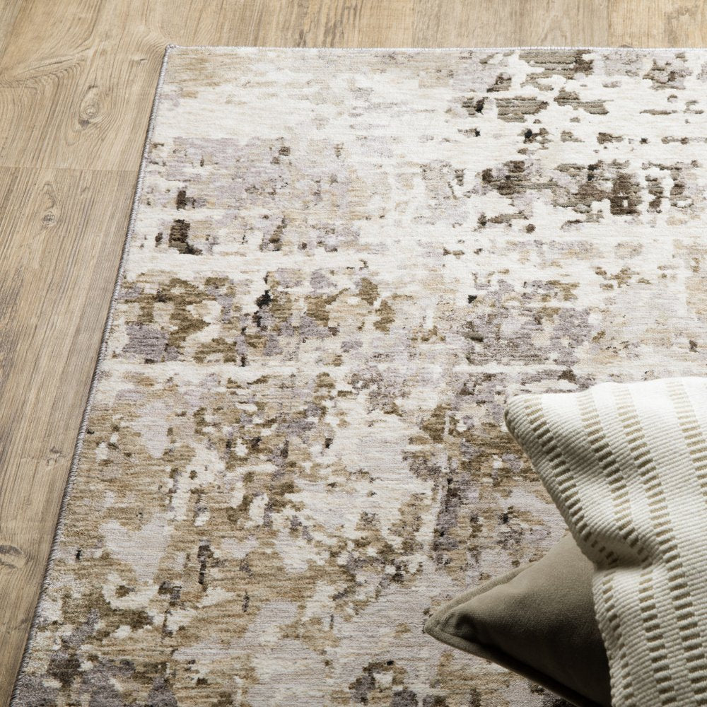 7' X 10' Gray And Beige Abstract Distressed Area Rug