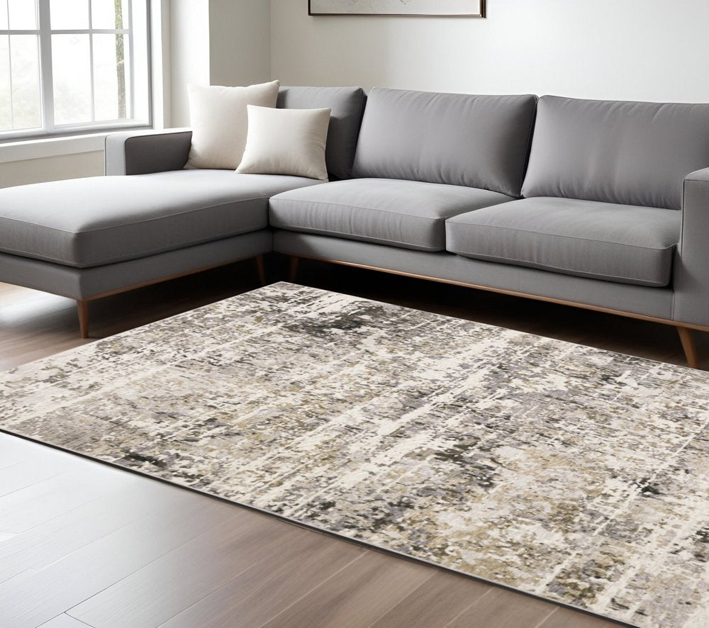 8' X 11' Gray And Beige Abstract Distressed Area Rug
