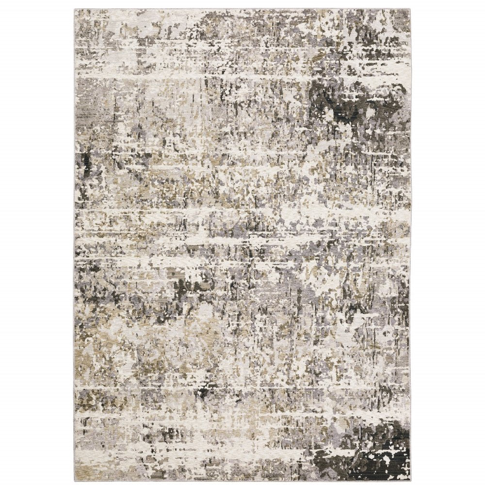 8' X 11' Gray And Beige Abstract Distressed Area Rug