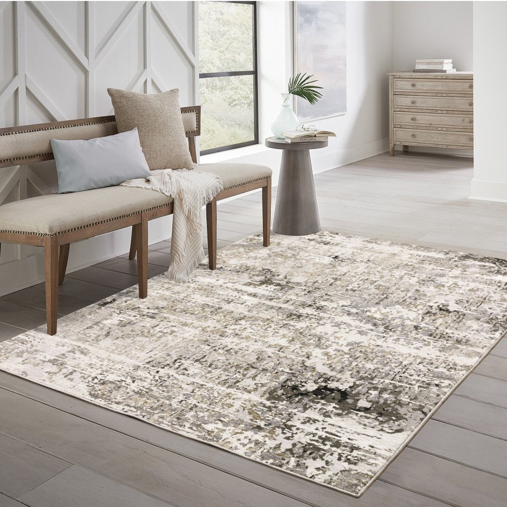 8' X 11' Gray And Beige Abstract Distressed Area Rug