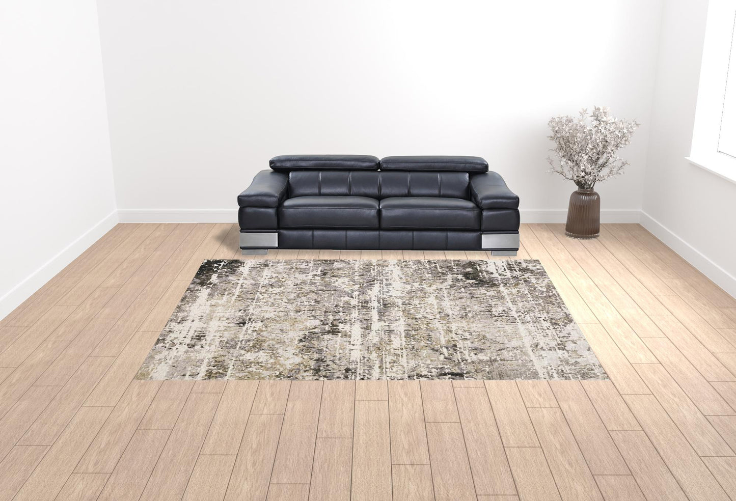 10' X 13' Grey Ivory Beige Charcoal Black Tan And Brown Abstract Power Loom Stain Resistant Area Rug