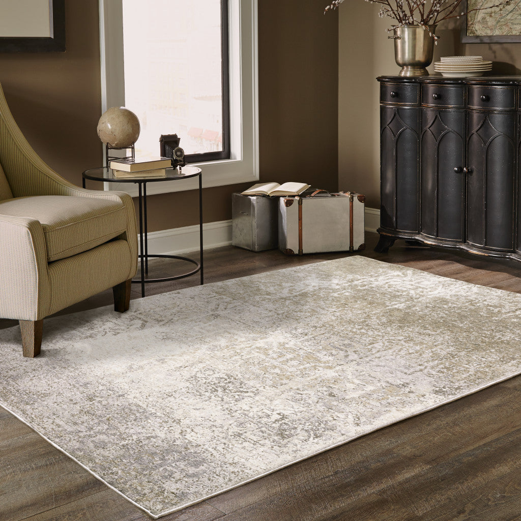 3' X 5' Ivory Grey Tan Brown And Beige Abstract Power Loom Stain Resistant Area Rug