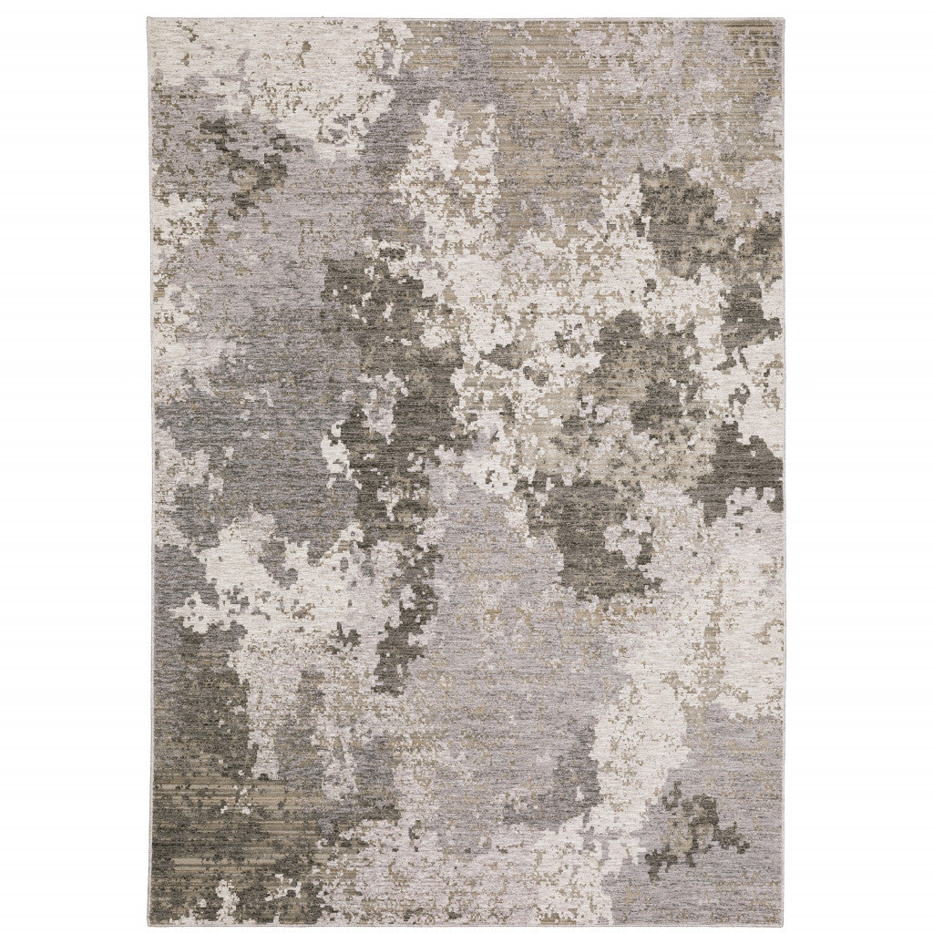 3' X 5' Grey Ivory Beige Tan Brown And Black Abstract Power Loom Stain Resistant Area Rug