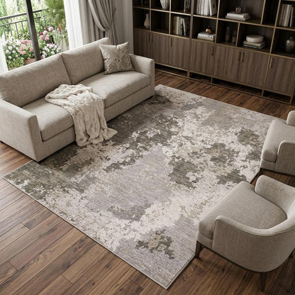 7' X 10' Gray And Ivory Abstract Distressed Area Rug