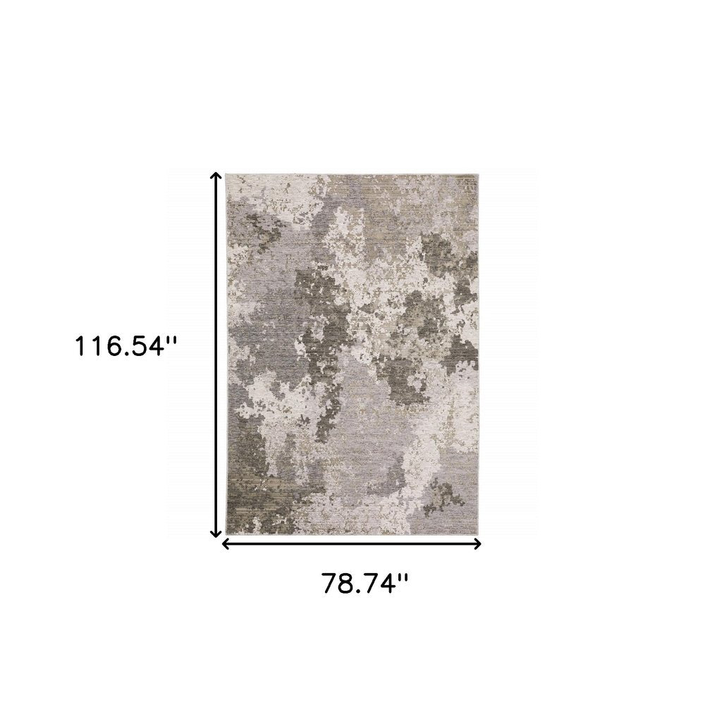 7' X 10' Gray And Ivory Abstract Distressed Area Rug
