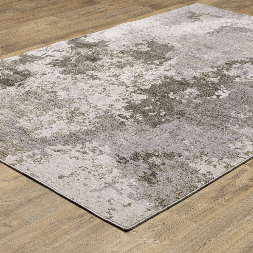 8' X 11' Gray And Ivory Abstract Distressed Area Rug