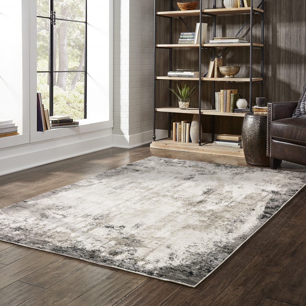 3' X 5' Grey Ivory Charcoal Tan Black And Beige Abstract Power Loom Stain Resistant Area Rug