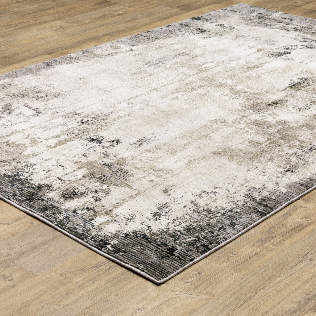 3' X 5' Grey Ivory Charcoal Tan Black And Beige Abstract Power Loom Stain Resistant Area Rug