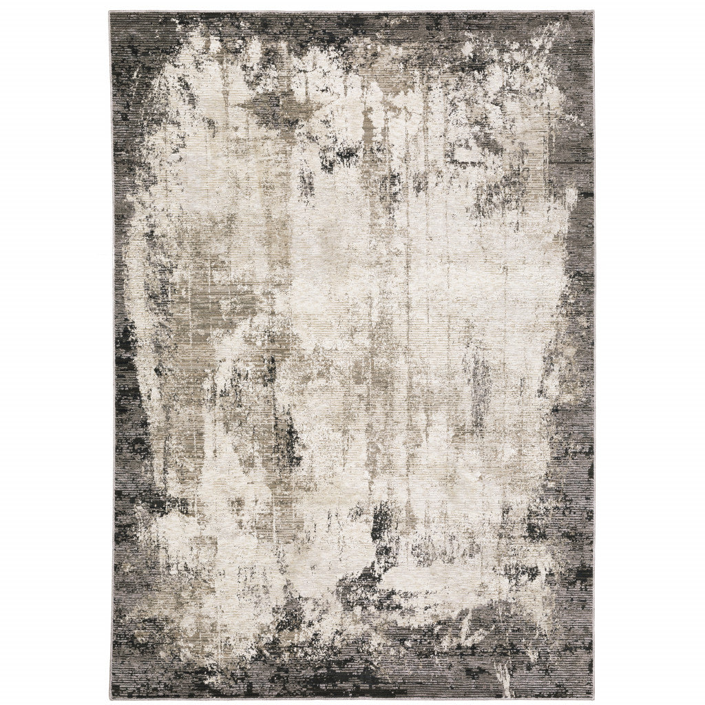 5' X 8' Grey Ivory Charcoal Tan Black And Beige Abstract Power Loom Stain Resistant Area Rug
