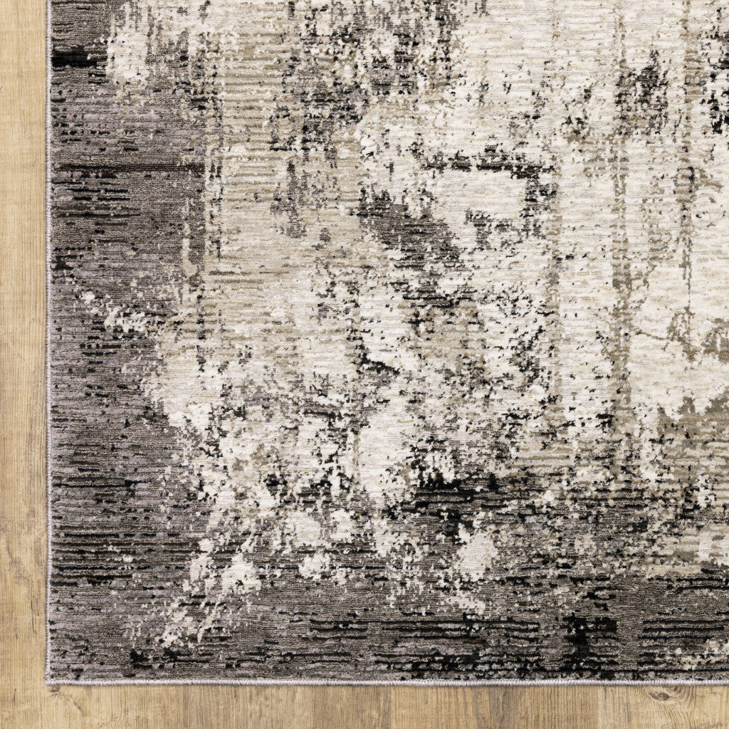 10' X 13' Grey Ivory Charcoal Tan Black And Beige Abstract Power Loom Stain Resistant Area Rug