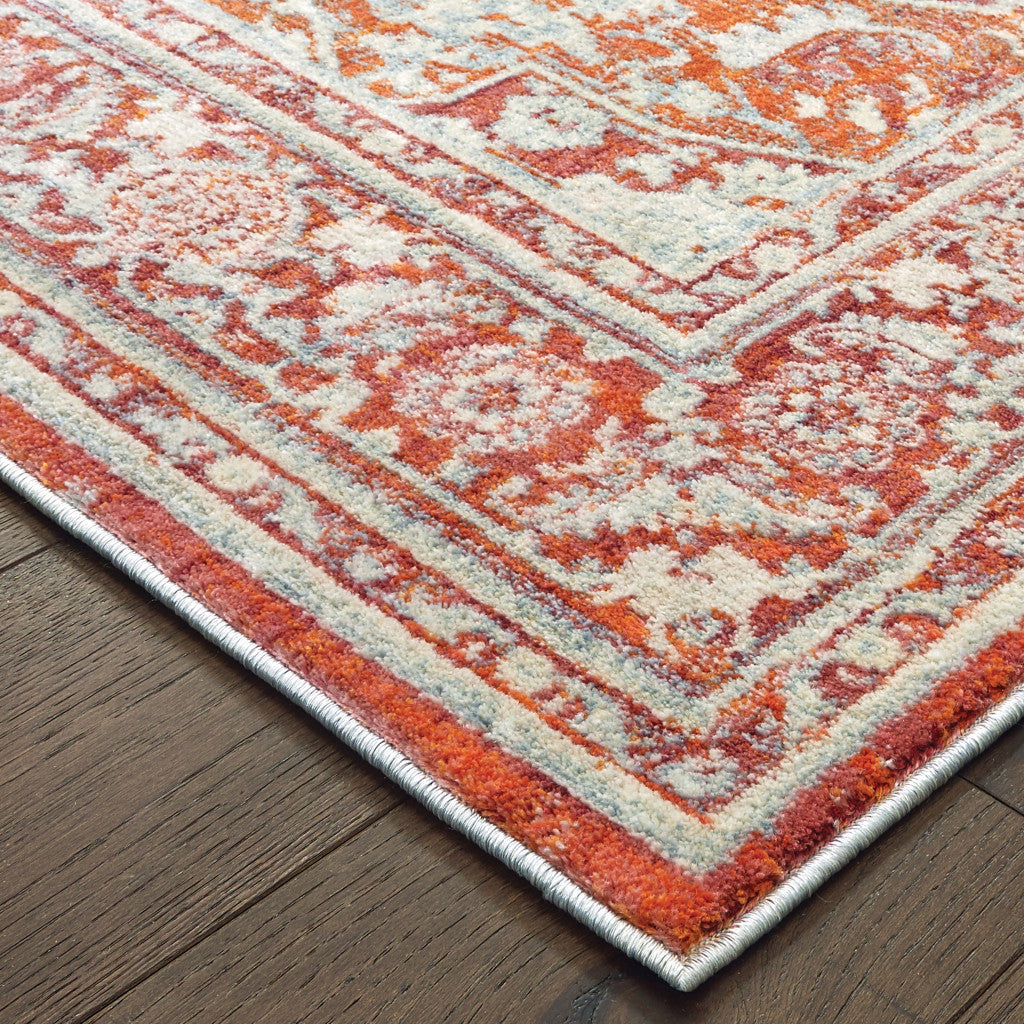 2' X 8' Grey And Orange Oriental Power Loom Stain Resistant Runner Rug