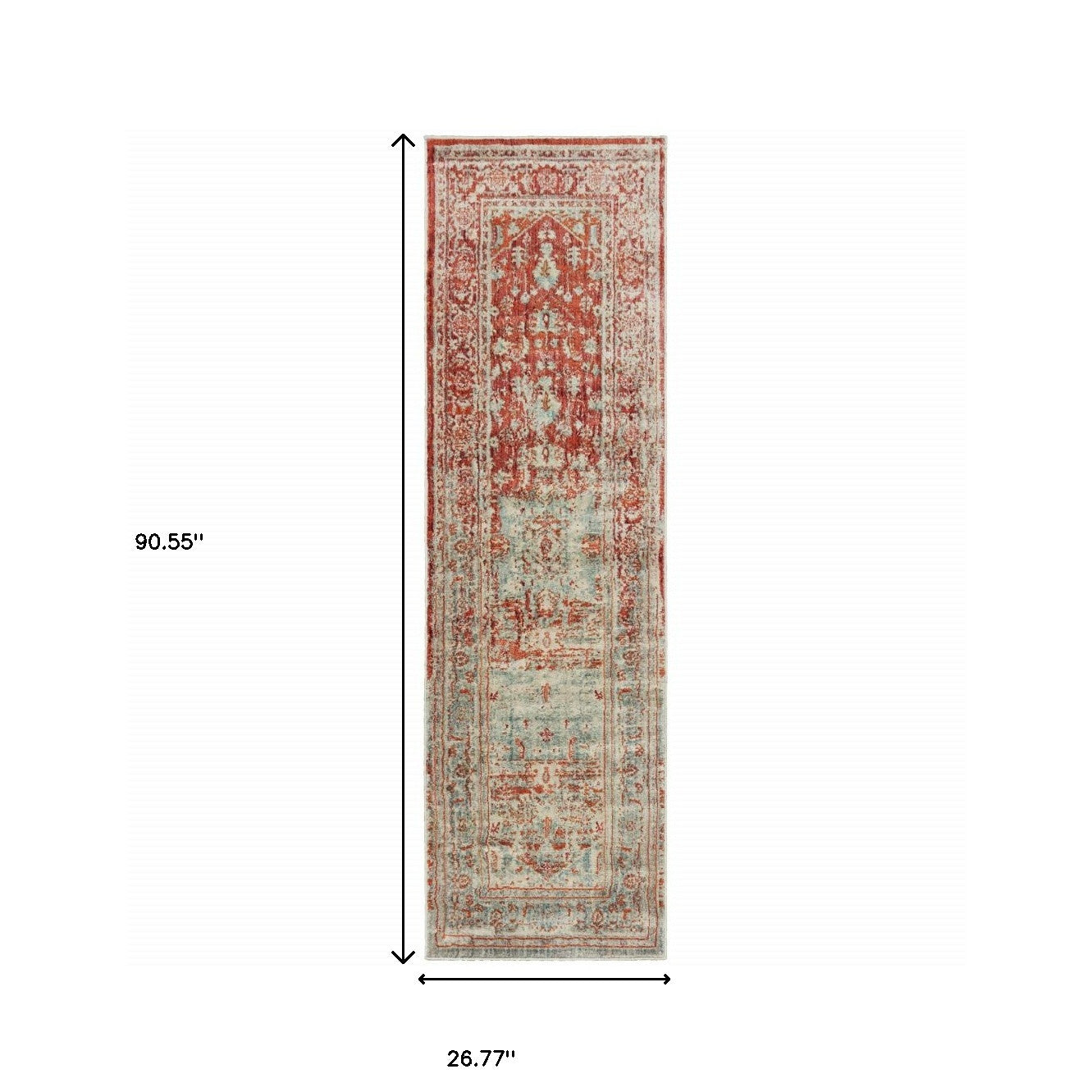 2' X 8' Grey And Orange Oriental Power Loom Stain Resistant Runner Rug