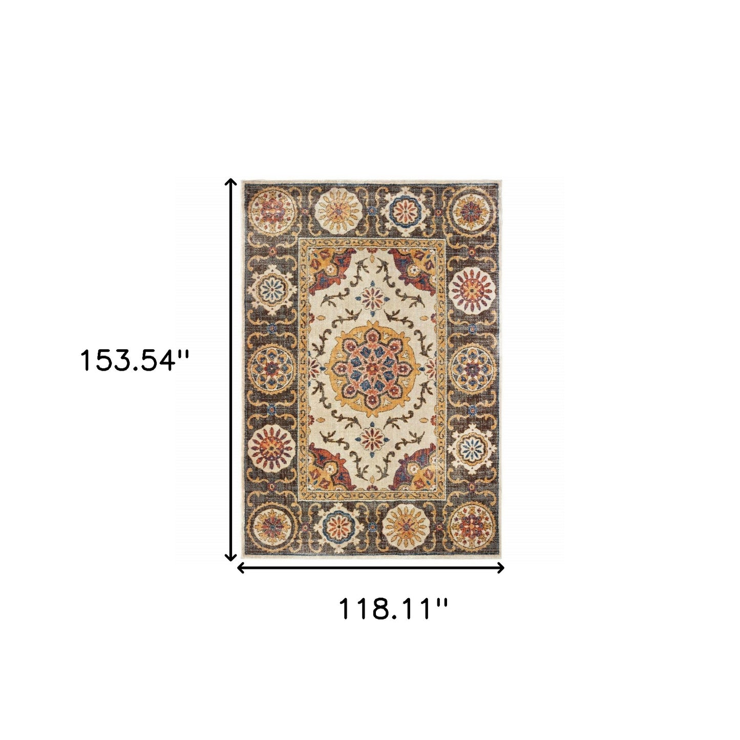 10' X 13' Ivory And Brown Oriental Power Loom Stain Resistant Area Rug