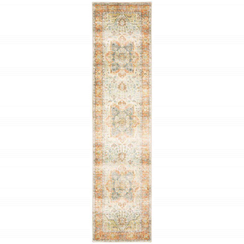 2' X 8' Blue And Orange Abstract Power Loom Stain Resistant Runner Rug