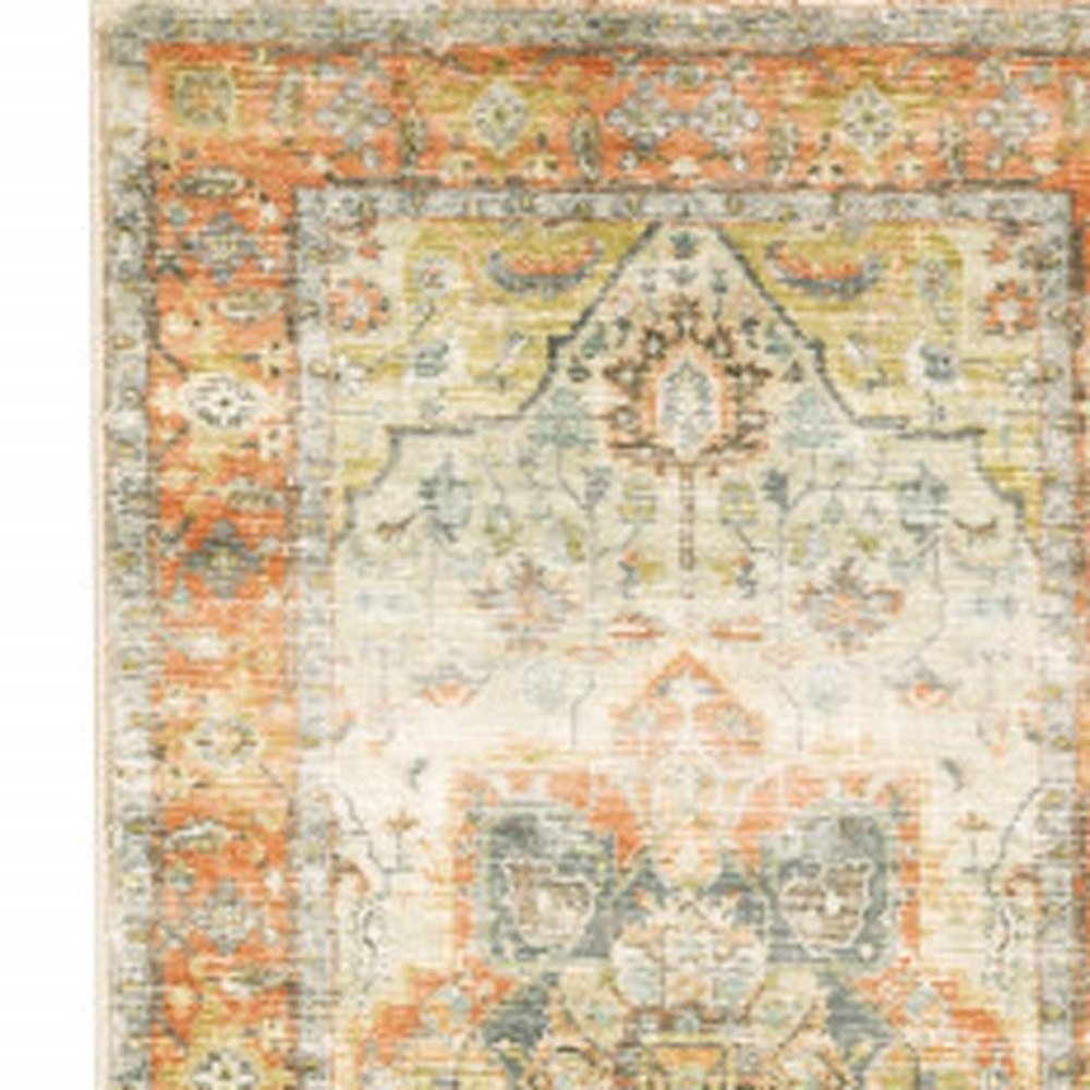 2' X 8' Blue And Orange Abstract Power Loom Stain Resistant Runner Rug