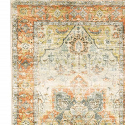 2' X 8' Blue And Orange Abstract Power Loom Stain Resistant Runner Rug