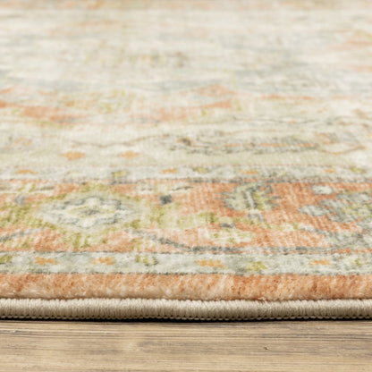 5' X 7' Orange Silver Gold And Grey Abstract Power Loom Stain Resistant Area Rug