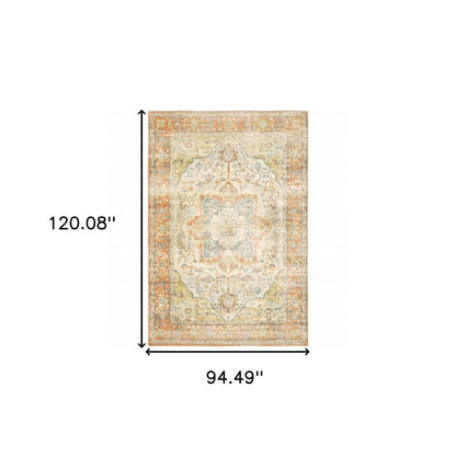 8' X 10' Orange And Blue Abstract Distressed Area Rug