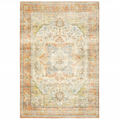 8' X 10' Orange And Blue Abstract Distressed Area Rug