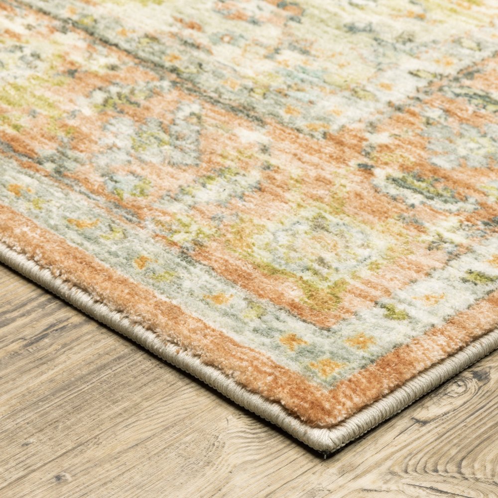 8' X 10' Orange And Blue Abstract Distressed Area Rug