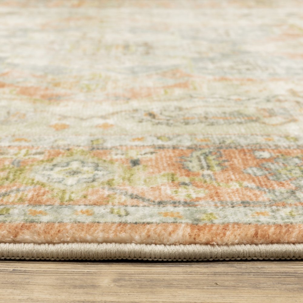 8' X 10' Orange And Blue Abstract Distressed Area Rug