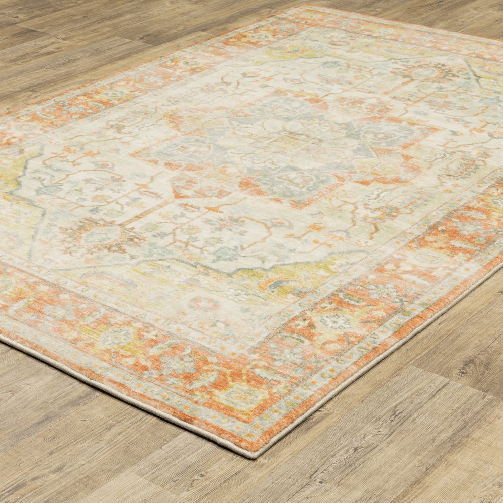 8' X 10' Orange And Blue Abstract Distressed Area Rug