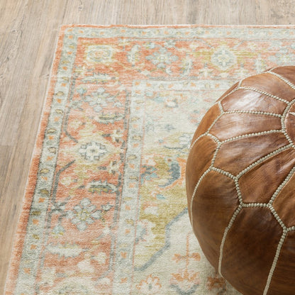 8' X 10' Orange And Blue Abstract Distressed Area Rug