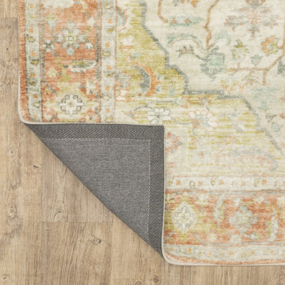 8' X 10' Orange And Blue Abstract Distressed Area Rug