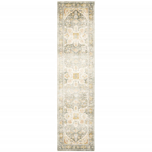 2' X 8' Gray And Ivory Oriental Power Loom Stain Resistant Runner Rug