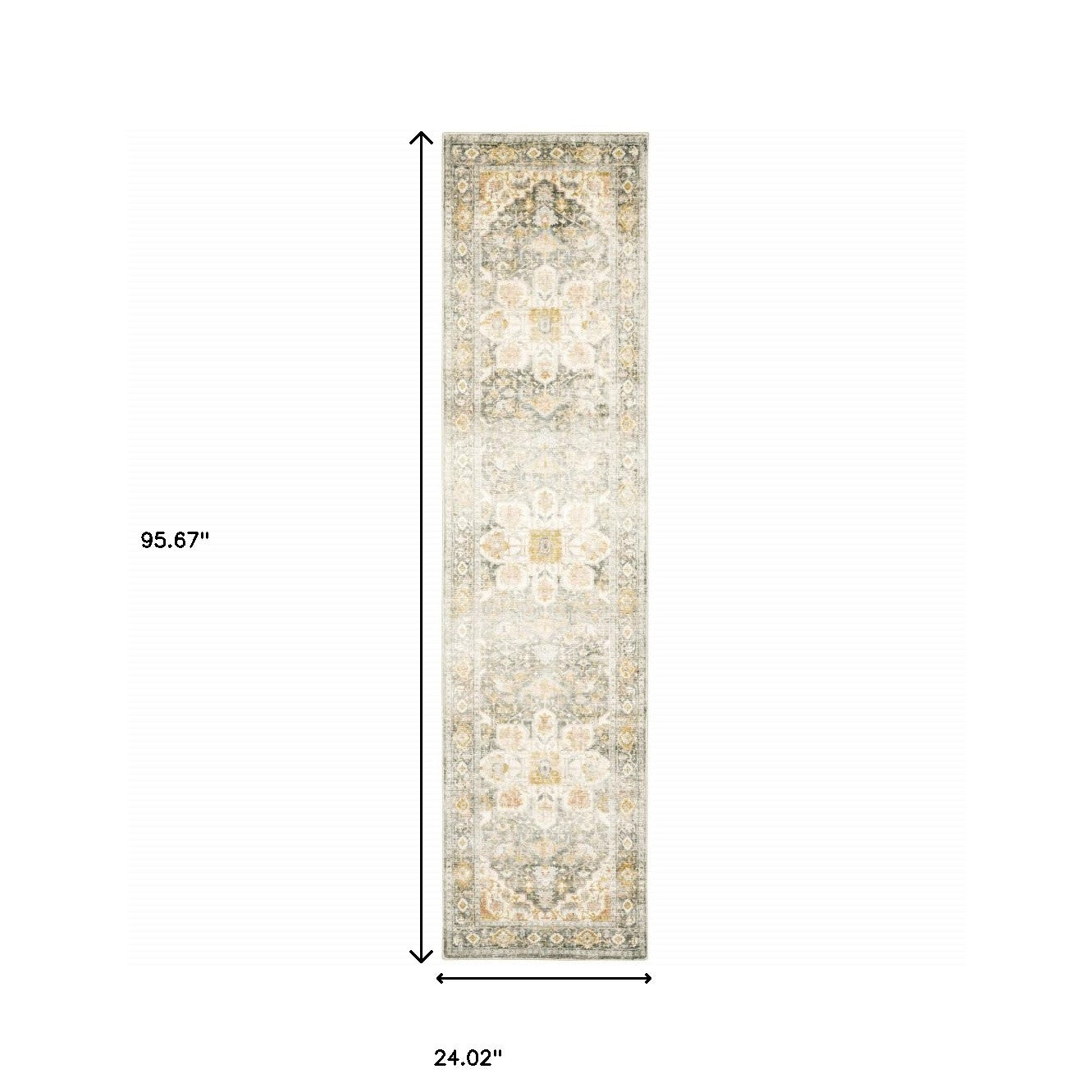 2' X 8' Gray And Ivory Oriental Power Loom Stain Resistant Runner Rug