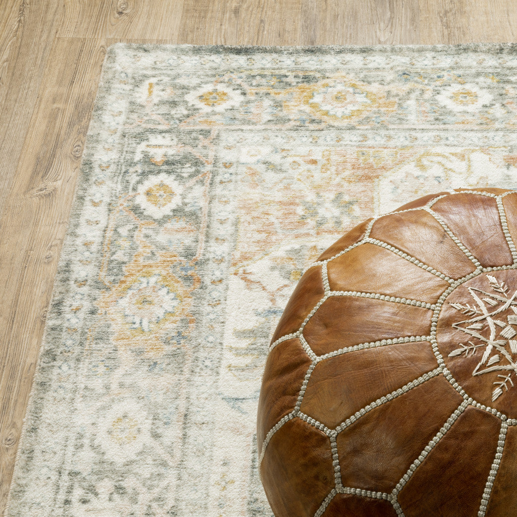 2' X 8' Gray And Ivory Oriental Power Loom Stain Resistant Runner Rug