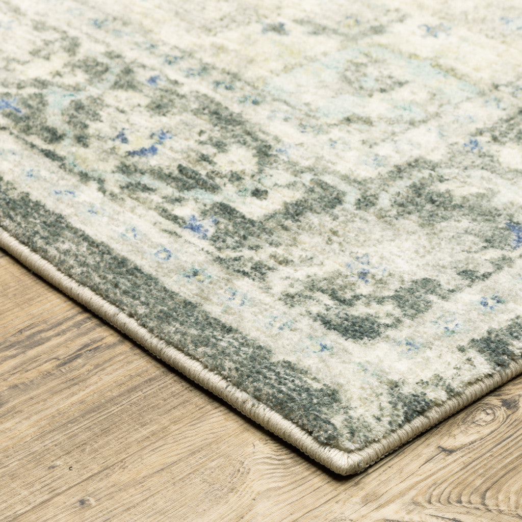 8' Gray and Ivory Oriental Power Loom Runner Rug