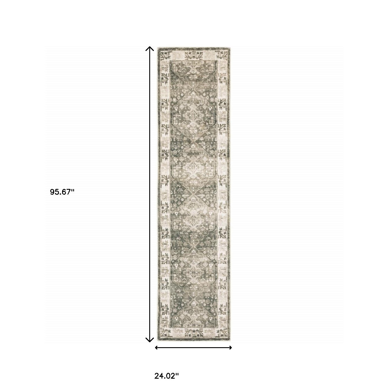 2' X 8' Grey Ivory Tan And Beige Oriental Power Loom Stain Resistant Runner Rug