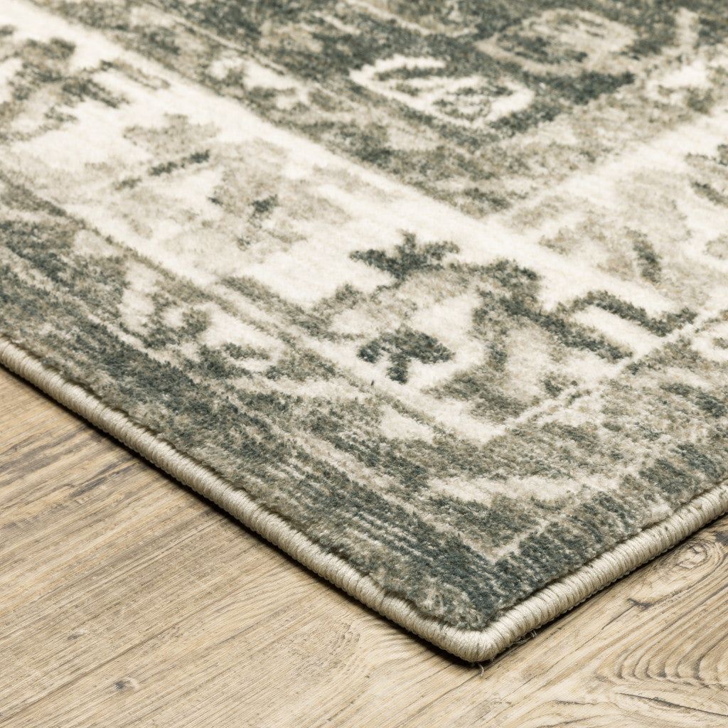 2' X 8' Grey Ivory Tan And Beige Oriental Power Loom Stain Resistant Runner Rug