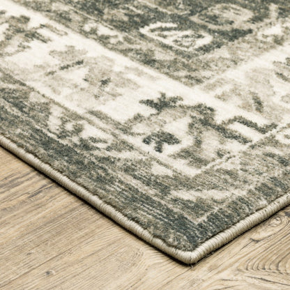 8' Gray and Ivory Oriental Power Loom Runner Rug