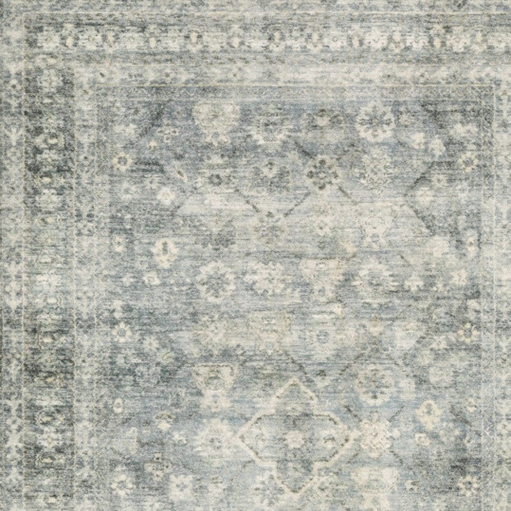 8' X 10' Blue And Ivory Oriental Distressed Area Rug