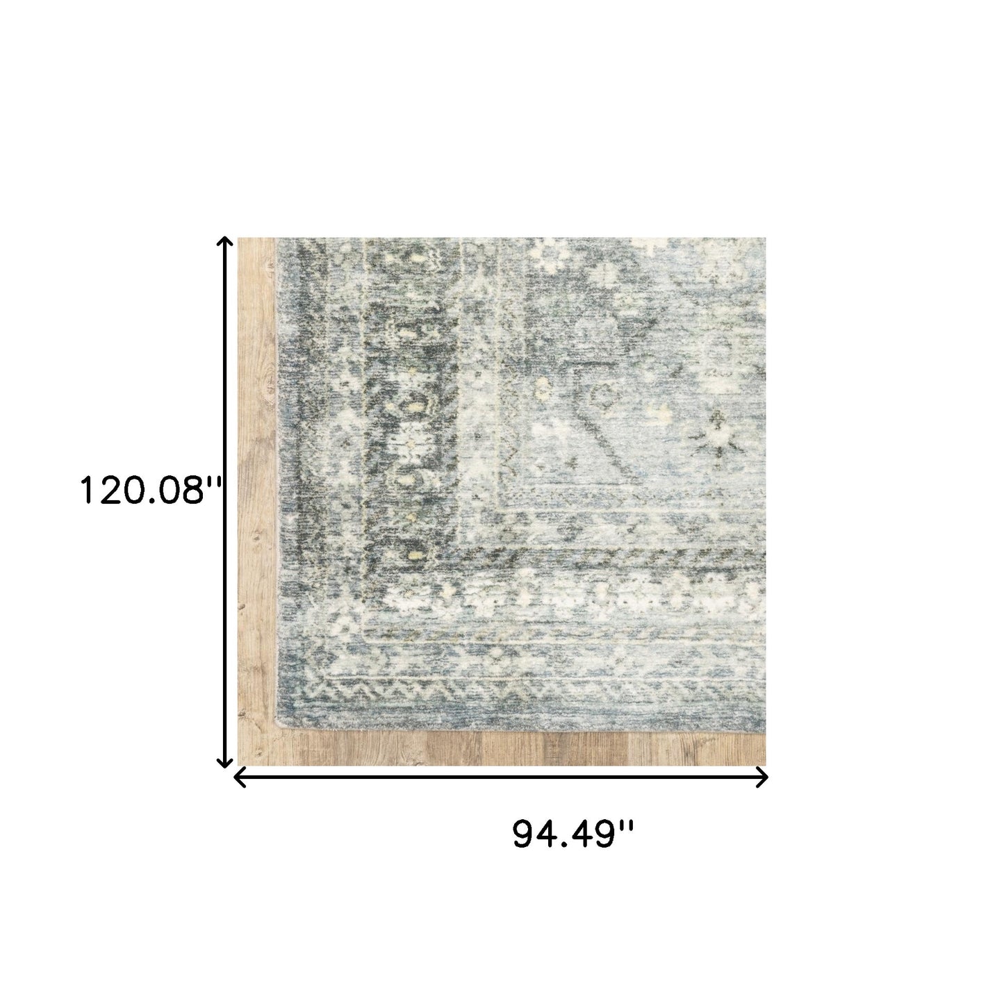 8' X 10' Blue Ivory And Grey Oriental Power Loom Stain Resistant Area Rug