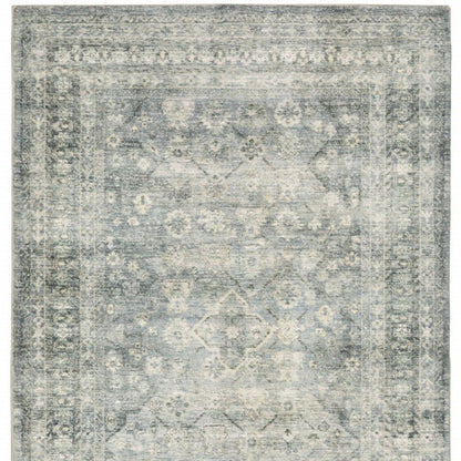 8' X 10' Blue And Ivory Oriental Distressed Area Rug