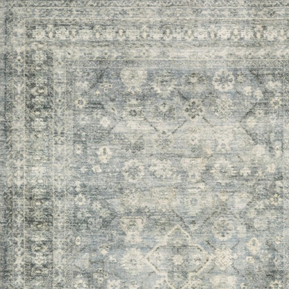 8' X 10' Blue And Ivory Oriental Distressed Area Rug