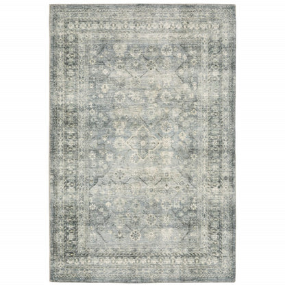 8' X 10' Blue And Ivory Oriental Distressed Area Rug