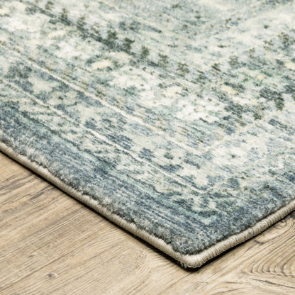 8' X 10' Blue And Ivory Oriental Distressed Area Rug