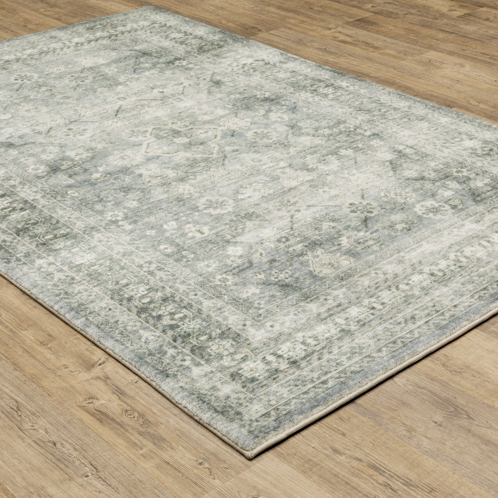 8' X 10' Blue And Ivory Oriental Distressed Area Rug