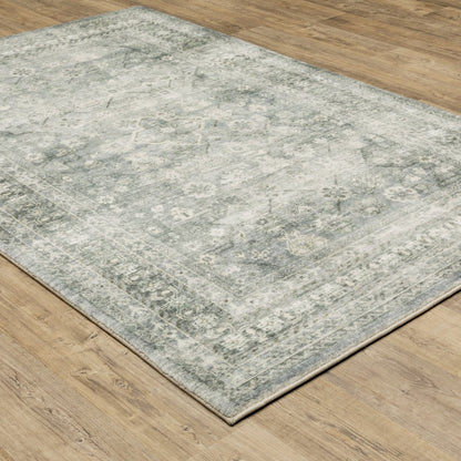 8' X 10' Blue And Ivory Oriental Distressed Area Rug