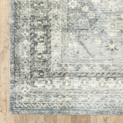 8' X 10' Blue And Ivory Oriental Distressed Area Rug