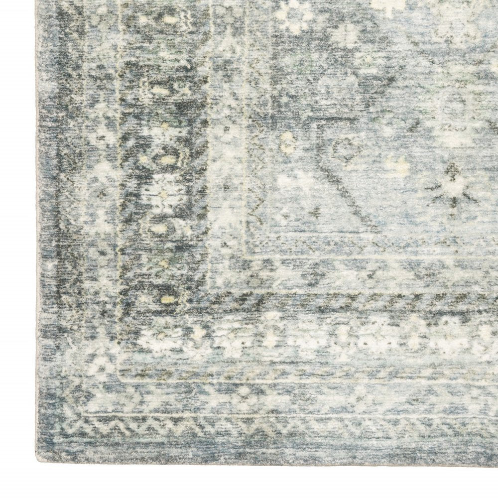 8' X 10' Blue And Ivory Oriental Distressed Area Rug