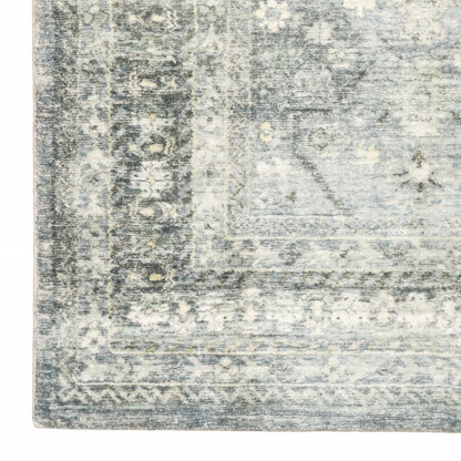 8' X 10' Blue And Ivory Oriental Distressed Area Rug