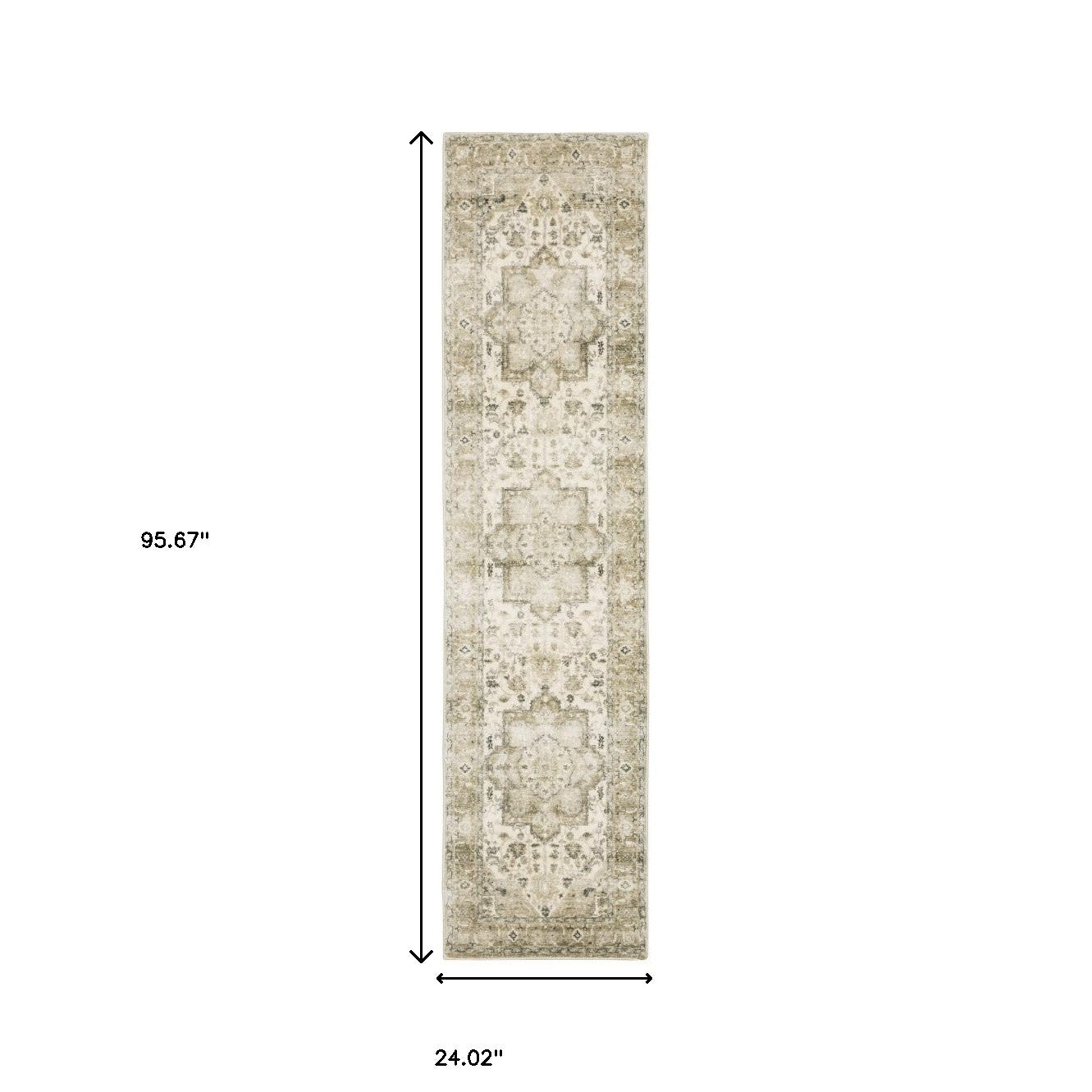 2' X 8' Tan Ivory Grey And Beige Oriental Power Loom Stain Resistant Runner Rug