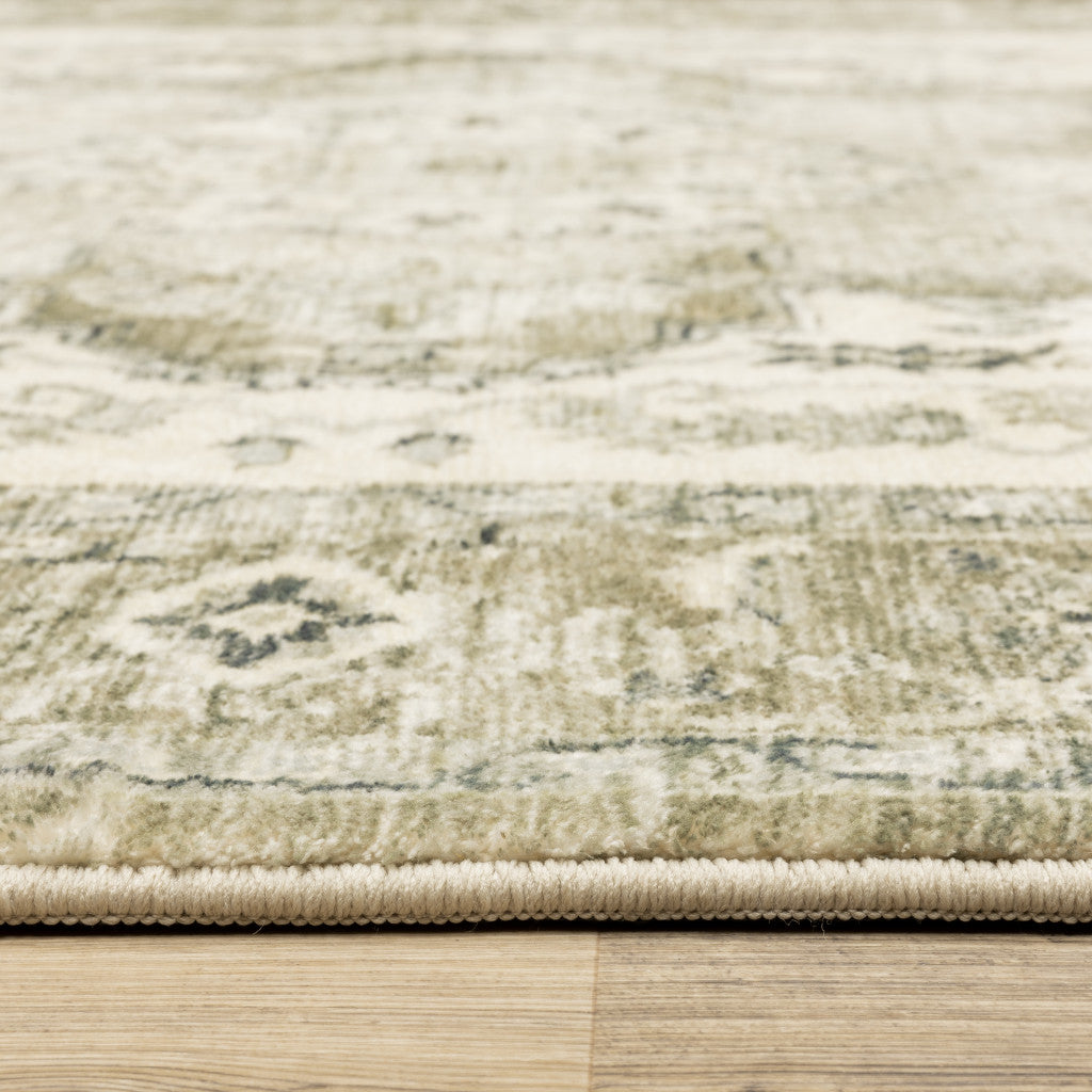 8' Tan and Ivory Oriental Power Loom Runner Rug