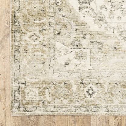 8' Tan and Ivory Oriental Power Loom Runner Rug