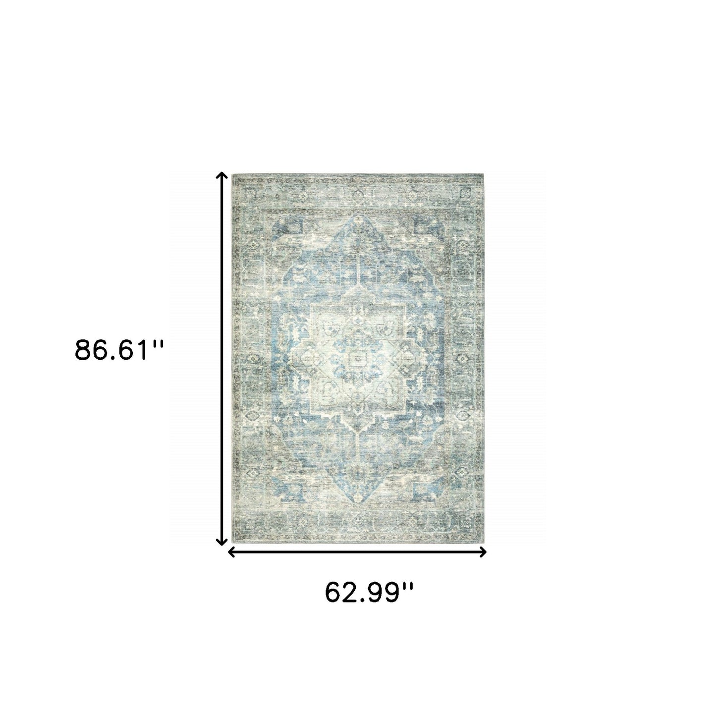 5' X 7' Grey Blue And Ivory Oriental Power Loom Stain Resistant Area Rug